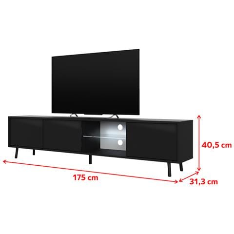 Galhad - Mobile Tv In Stile Scandinavo / Tavolino Tv Minimalista / Porta Tv Per Salotto / Luci Led / 175 Cm (Nero Opaco / Nero Lucido) - Foto 5