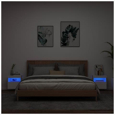 Mobili Tv A Parete Con Luci Led 2pz Bianchi 40x30x40 Cm - Foto 3
