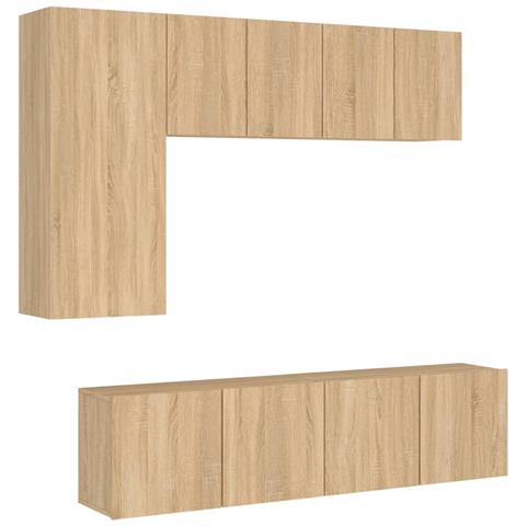 Mobili Tv A Muro 5pz Rovere Sonoma In Legno Multistrato - Foto 2