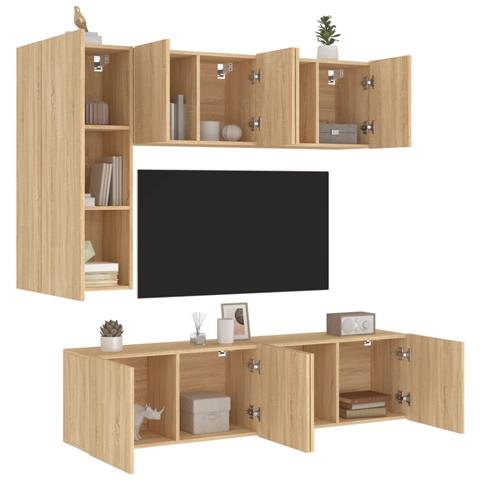Mobili Tv A Muro 5pz Rovere Sonoma In Legno Multistrato - Foto 1