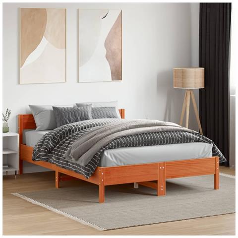 Giroletto Con Testiera Marrone Cera 120x190 Cm Massello Pino - Foto 3