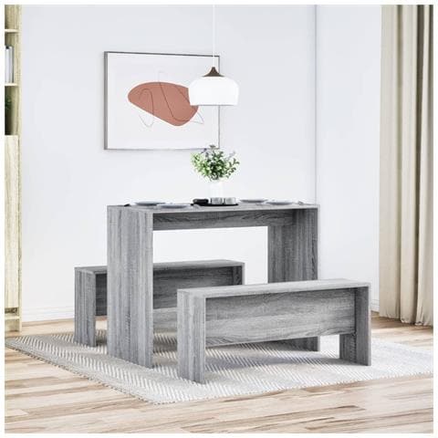 Set Tavolo da Pranzo e Panche 3 pz Grigio Sonoma in Truciolato - Foto 3
