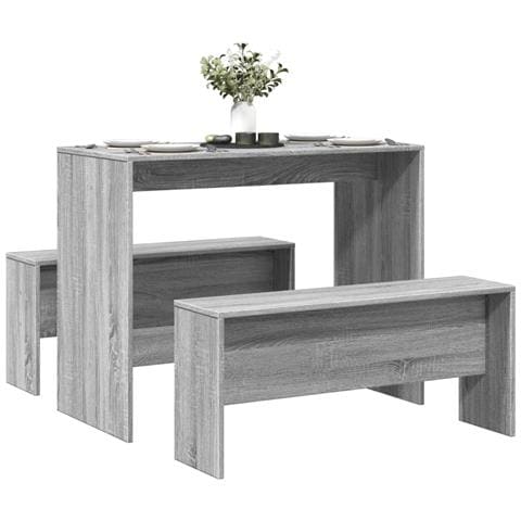 Set Tavolo da Pranzo e Panche 3 pz Grigio Sonoma in Truciolato - Foto 1