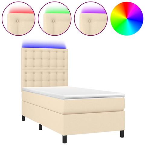 Letto A Molle Con Materasso E Led Crema 90x190 Cm In Tessuto - Foto 1
