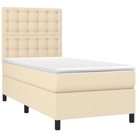 Letto A Molle Con Materasso E Led Crema 90x190 Cm In Tessuto - Foto 2