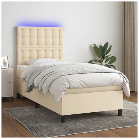 Letto A Molle Con Materasso E Led Crema 90x190 Cm In Tessuto - Foto 8