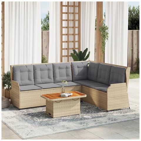 Set Divani Da Giardino 5 Pz Con Cuscini In Polyrattan Beige - Foto 8