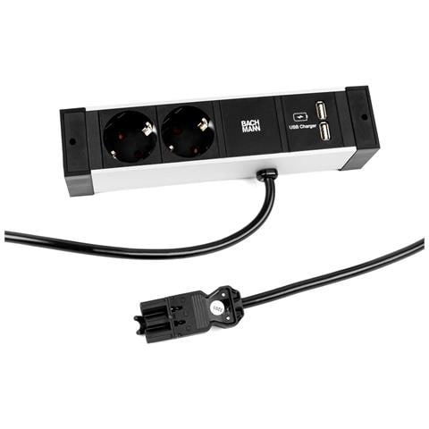 Desk Rail Prolunghe E Multiple 2 M 2 Presa (e) Ac Interno Nero, Argento - Foto 1