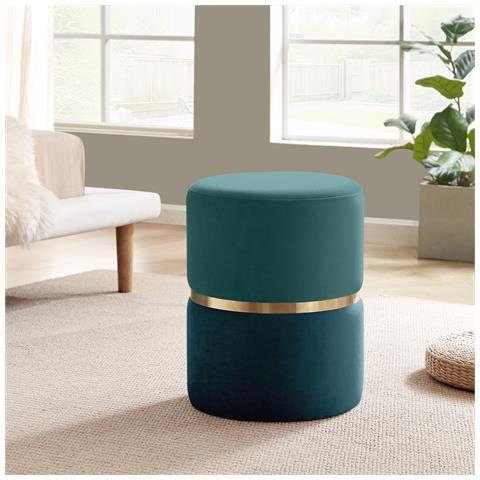 Pouf Louise In Velluto Blu Anatra E Metallo Dorato - Foto 1