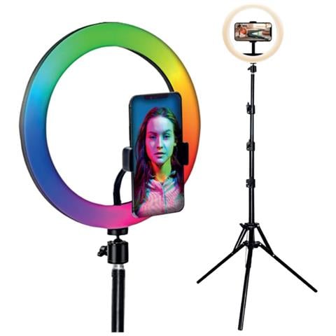 Kit Influence Xl Anello Luminoso 26cm Con Treppiede 1,6m, Bianco - Foto 1