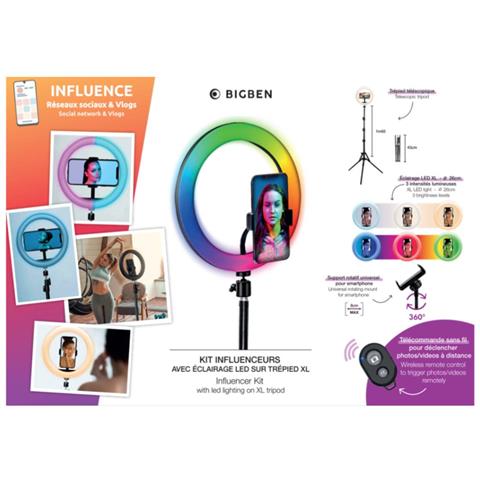 Kit Influence Xl Anello Luminoso 26cm Con Treppiede 1,6m, Bianco - Foto 4