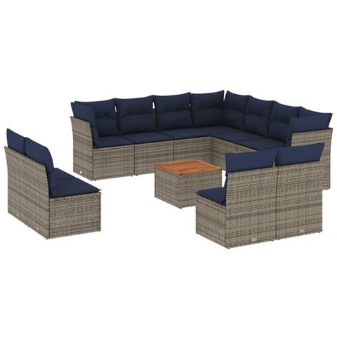 Set Divani Da Giardino 12 Pz Con Cuscini Grigio In Polyrattan - Foto 2