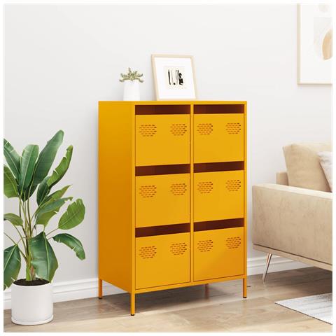 Credenza Giallo Senape 68x39x101,5 Cm In Acciaio - Foto 3