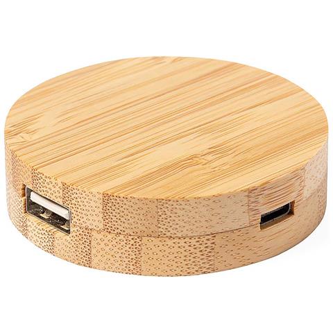 Dam  Nature Bambù Porta Usb 1 Porta Tipo C. 2 Porte Usb 2.0 6,3x1,5x6,3 Cm. Colore Del Legno - Foto 1