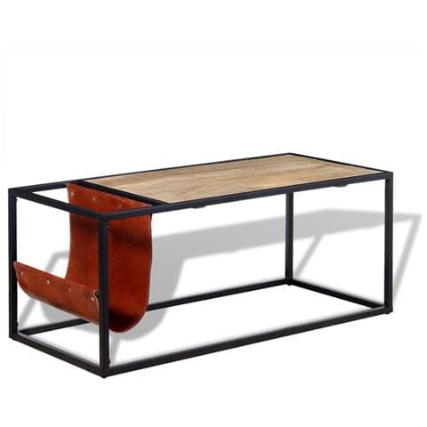 Lusso Casadino -  Tavolino Da Salotto In Vera Pelle Con Portariviste 110x50x45 Cm - Foto 2