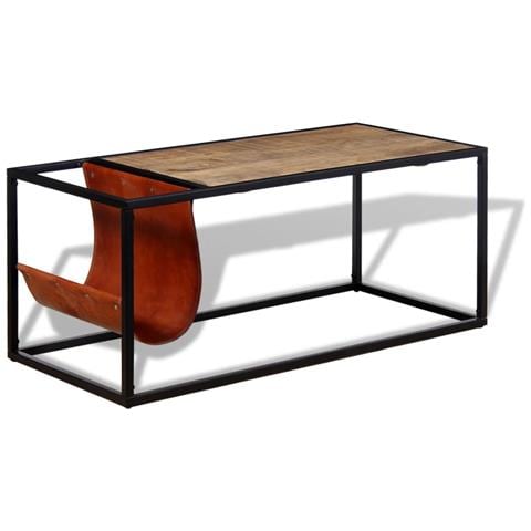 Lusso Casadino -  Tavolino Da Salotto In Vera Pelle Con Portariviste 110x50x45 Cm - Foto 1