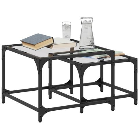 Lusso Casadino - Tavolini Impilabili 2pz Con Piano Vetro Trasparente In Acciaio - Foto 2