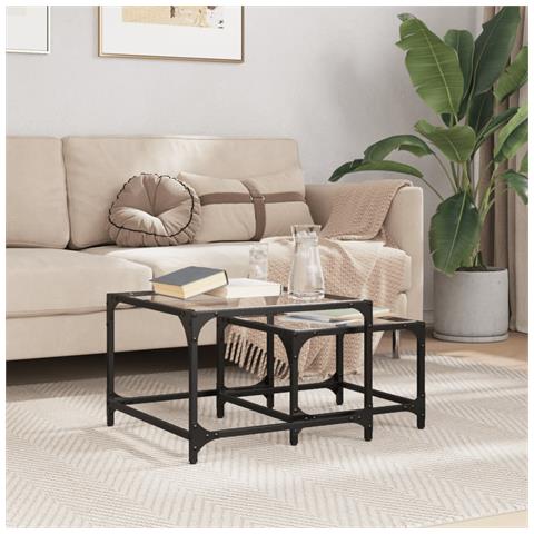 Lusso Casadino - Tavolini Impilabili 2pz Con Piano Vetro Trasparente In Acciaio - Foto 8