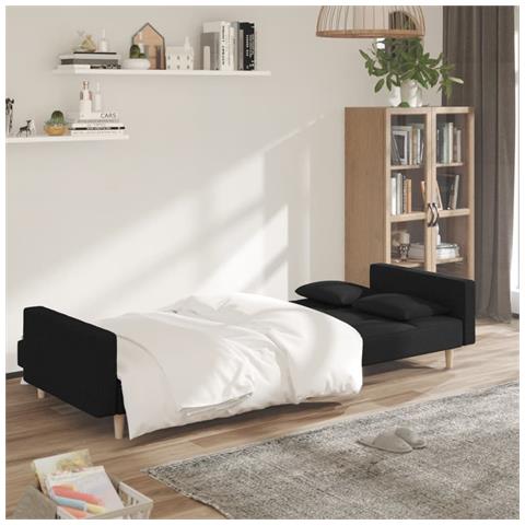 Lusso Casadino - Divano Letto A 2 Posti Con 2 Cuscini Nero In Tessuto - Foto 2