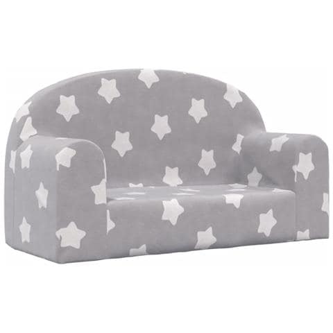 Divano Bambini 2 Posti Grigio Chiaro Con Stelle Morbido Peluche - Foto 1