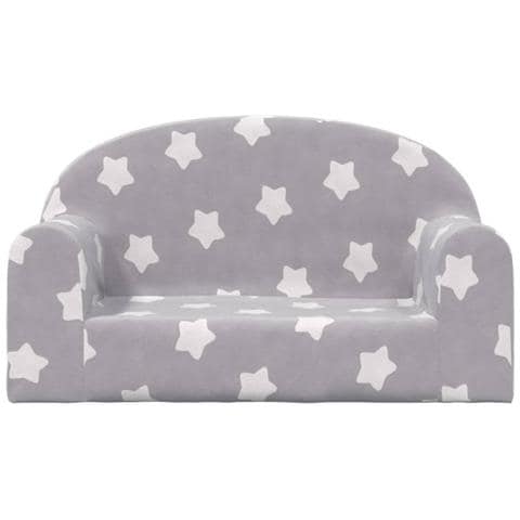 Divano Bambini 2 Posti Grigio Chiaro Con Stelle Morbido Peluche - Foto 2