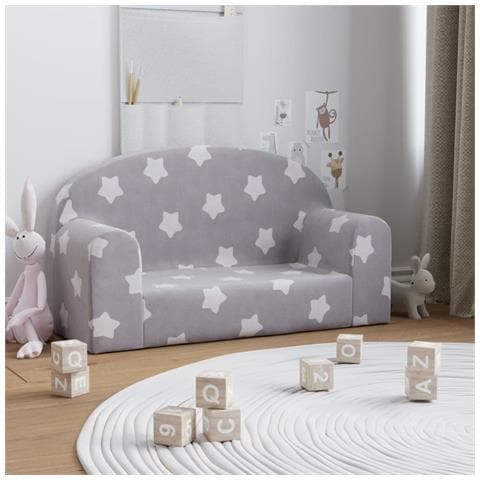 Divano Bambini 2 Posti Grigio Chiaro Con Stelle Morbido Peluche - Foto 7