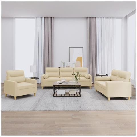 Set Divani 3 pz con Cuscini Crema in Tessuto - Foto 2