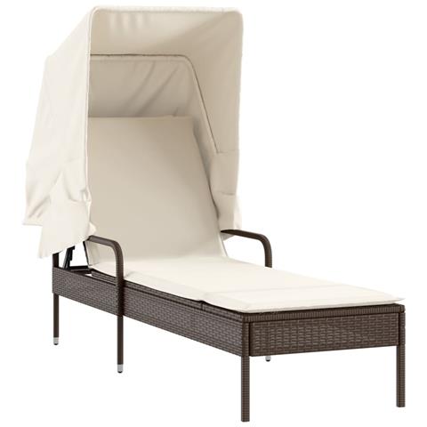 Lettino Prendisole con Baldacchino Marrone in Polyrattan - Foto 1