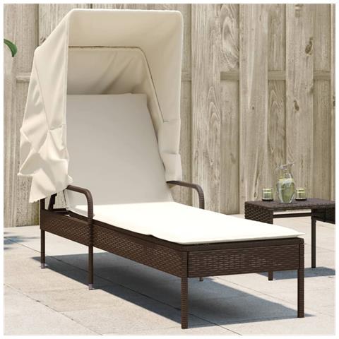 Lettino Prendisole con Baldacchino Marrone in Polyrattan - Foto 2