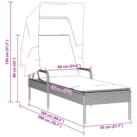 Lettino Prendisole con Baldacchino Marrone in Polyrattan - Foto 9