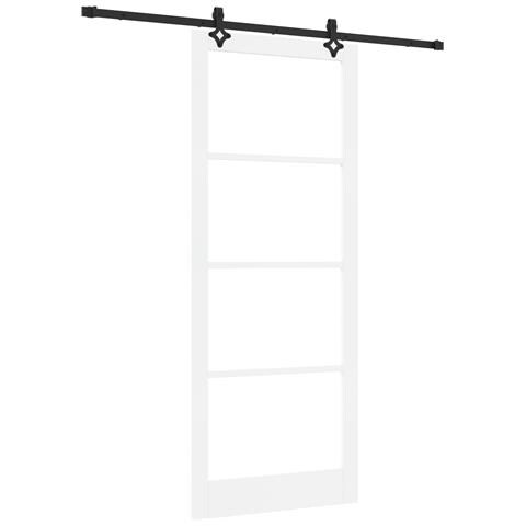 Porta Scorrevole  con Kit di Hardware 'ORKDAL'Bianco Legno Massello & Vetro, Porta Interna  con Vetro 'ORKDAL'Bianco 93x232x4 cm - Foto 1