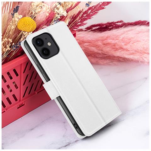 Custodia A Portafoglio Per Iphone 12 Mini Funzione Supporto E Linguetta Magnetica, Bianco - Foto 5