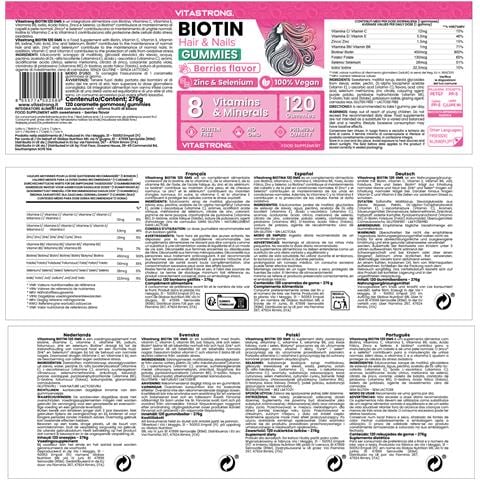 Biotin High Dosage Complex 100% Vegan - 120 Gommotti Biotinici Per Capelli, Pelle E Unghie - Foto 2