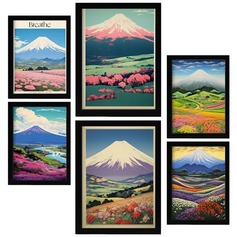 Set Di 6 Stampe Dipinti Decorativi Estetici Di Montagne Imponenti In Stile Versatile Per Il Tuo Soggiorno, Camera Da Letto, Casa A3 & A4 Cornice Nera - Foto 1