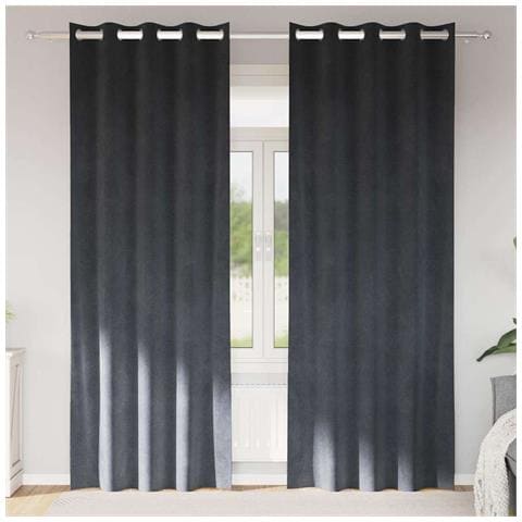Tende con tende 2 pcs Grigio chiaro 140 x 245 cm Velluto - Foto 2