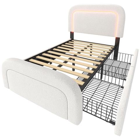 Letto Singolo Con Ricarica Usb-c E Due Cassetti In Sherpa Bianco - Foto 2