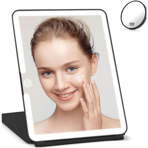 Specchio Per Trucco A Led - Specchio Da Tavolo Con Luce, Portatile E Pieghevole Black - Foto 2