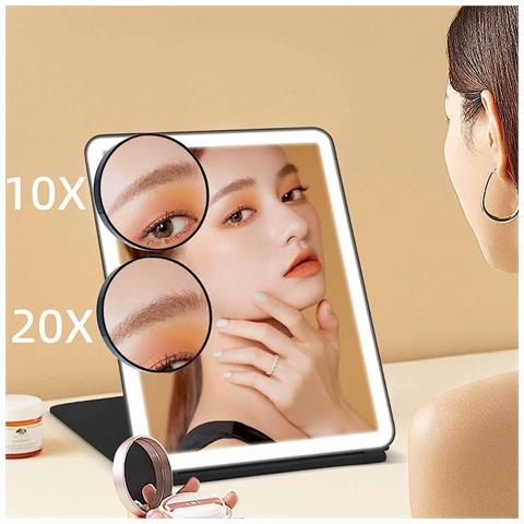Specchio Per Trucco A Led - Specchio Da Tavolo Con Luce, Portatile E Pieghevole Black - Foto 7