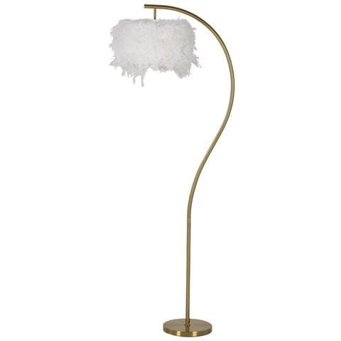 Lampada Da Terra Semi Arc In Metallo Bianco E Oro Con Paralume In Tessuto - Foto 1