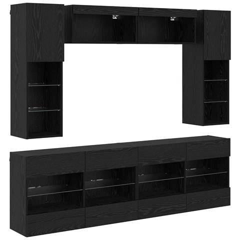 Set di Mobiletto da TV a Parete con led 6 pcs Rovere Nero - Foto 1