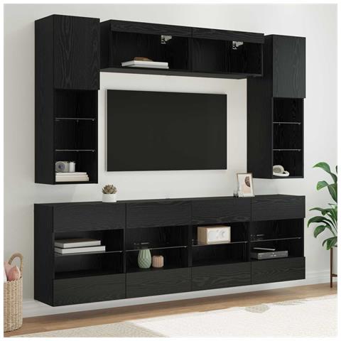 Set di Mobiletto da TV a Parete con led 6 pcs Rovere Nero - Foto 2