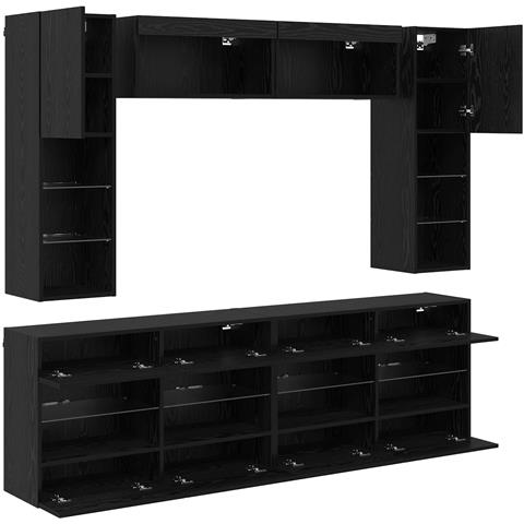 Set di Mobiletto da TV a Parete con led 6 pcs Rovere Nero - Foto 9