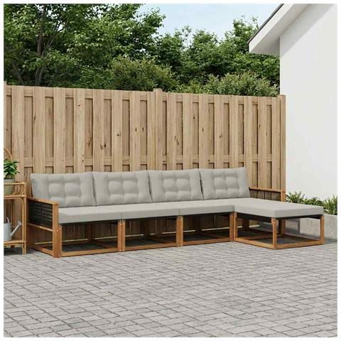 Set di divani da esterno 5 pcs Naturale e Grigio Chiaro - Foto 2