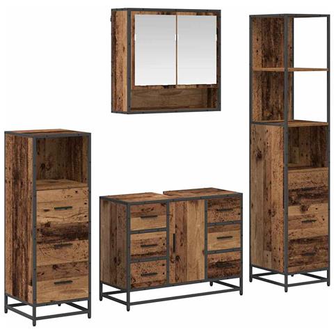 Set di mobili per il bagno con cassetto 4 pcs Legno vecchio - Foto 1