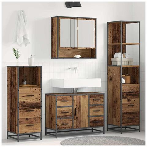 Set di mobili per il bagno con cassetto 4 pcs Legno vecchio - Foto 2