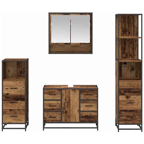 Set di mobili per il bagno con cassetto 4 pcs Legno vecchio - Foto 9