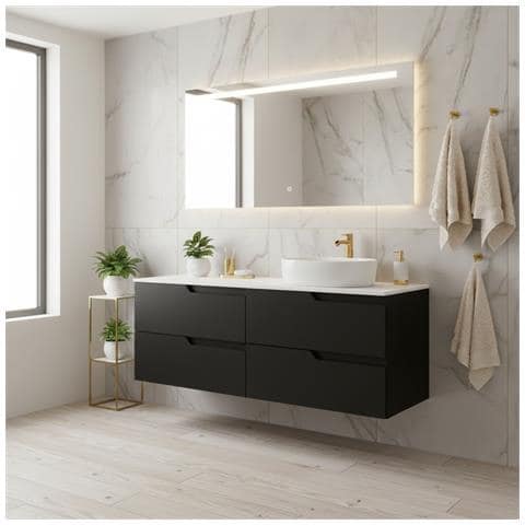 Mobiletto, Nero e marrone, 120 cm, Con piano, 4 cassetti, Sospeso, Frontali in MDF, MODERNO - Foto 5