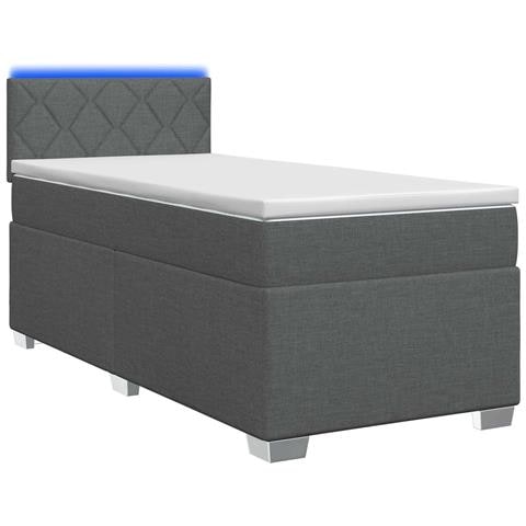 Letto con Box Spring, Materasso e LED Grigio Scuro Singolo - Foto 1