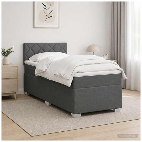 Letto con Box Spring, Materasso e LED Grigio Scuro Singolo - Foto 2