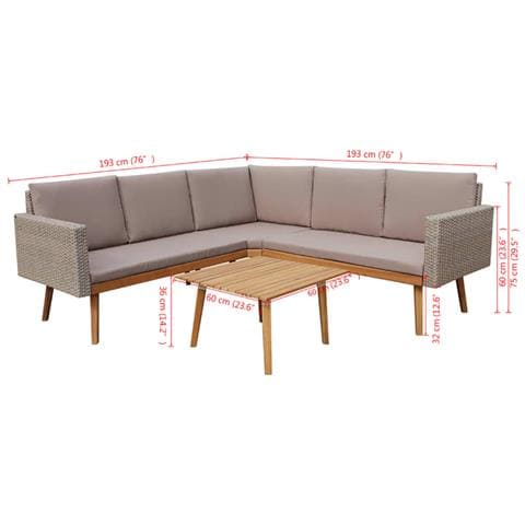 Set Divani da Giardino 4 pz con Cuscini in Polyrattan Grigio - Foto 2